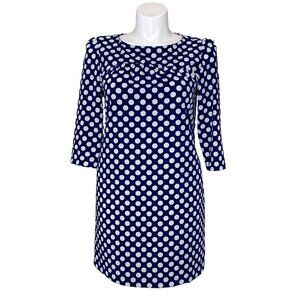 Zara Woman Shift Dress, Navy and White Polka Dot 3/4 Sleeve, Women's Size Large